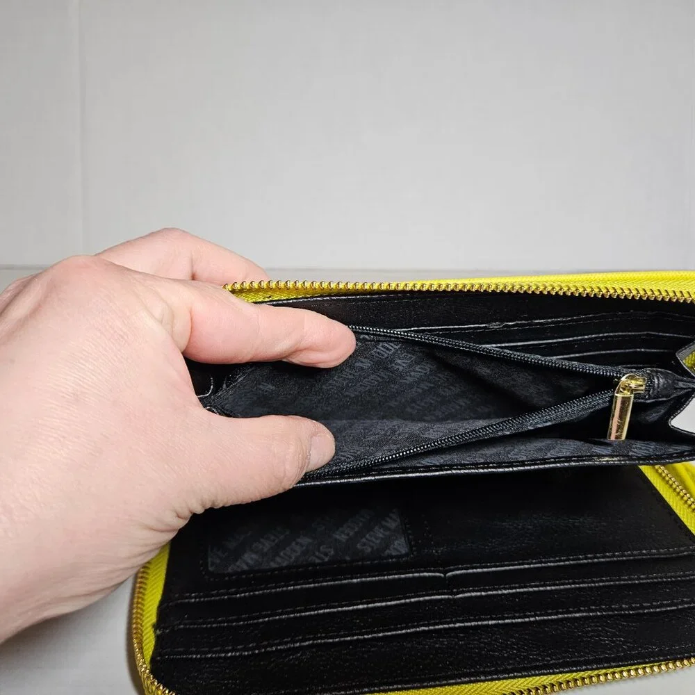 STEVE MADDEN SMOOTH ZIP AROUND WALLET PASTEL YELLOW WRISTLET - Picture 14 of 15